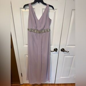 Elegant Lavender David’s Bridal Dress with Embellished Waist